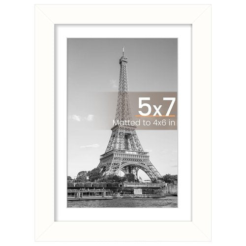 upsimples 5x7 Picture Frame, Display Pictures 4x6 with Mat or 5 x 7 Without, Wall Hanging Photo Frames, White, 1 Pack