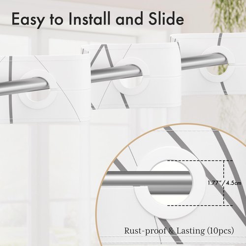 AmazerBath No Hook Shower Curtain and Liner Set, Shower Curtain with Liner and Hooks Built-in Less Time, Heavy Duty Double Waterproof Farmhouse Shower Curtain Set for Bathroom, Grey, 74"x72"