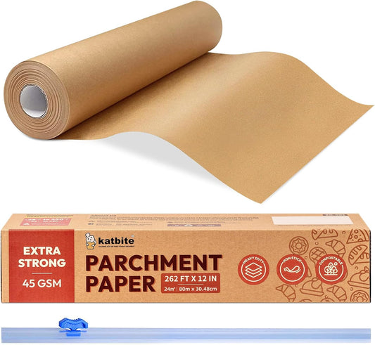 Skiennix Unbleached Parchment Paper Roll - Heavy Duty Non-Stick Baking Paper 12in x 262ft