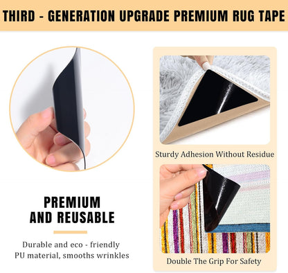 Premium 12Pcs Rug Tape by [Brand Name] - Non-Slip Carpet Tape for Hardwood Floors & Tiles | No Residue, Keeps Rugs Flat