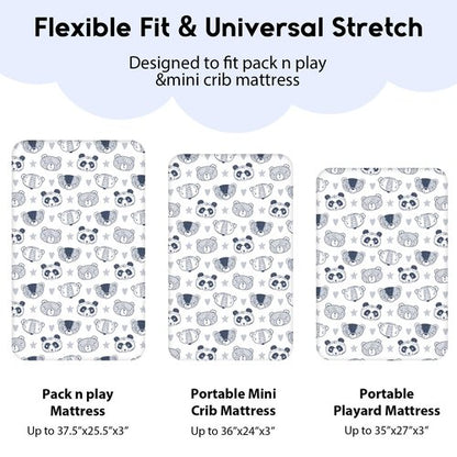 Yoofoss Pack and Play Sheets Fitted, Mini Crib Sheets 2-Pack for Pack N Play Mattress, Stretchy Playard Sheet, Soft and Breathable (Panda)