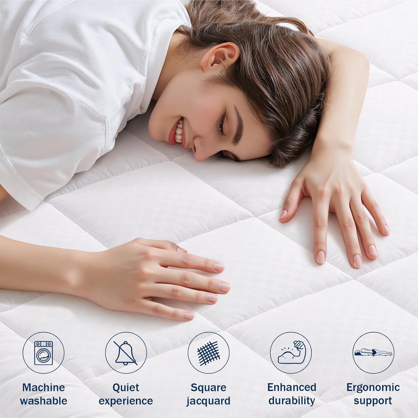 OLANLY Queen Quilted Mattress Pad - Soft Pillow Top, Cooling Comfort, Machine Washable, Deep Pocket, White