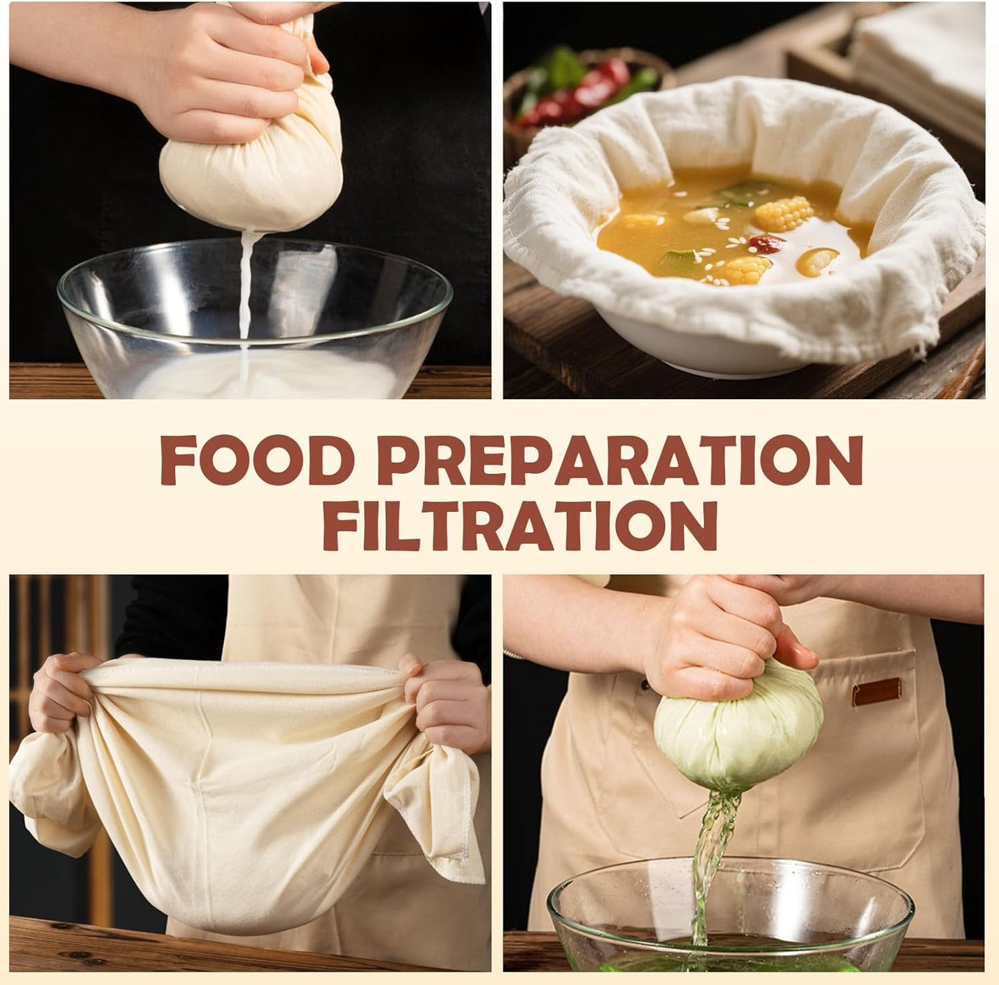 Skiennix 6Pcs Reusable Cheesecloth - Ultra-Dense 100% Unbleached Cotton Strainer, 20x20 Inch