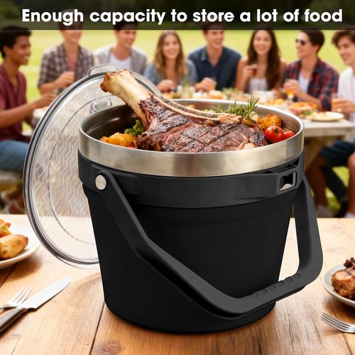COKTIK 7L Insulated Ice Bucket with Lid，Double Wall Vacuum Stainless Steel Beverage Bucket Keeps Frozen Longer，Holds 6 Longnecks or 3 Bottles of Wine，for Cocktail, Champagne, Large Parties(Black)
