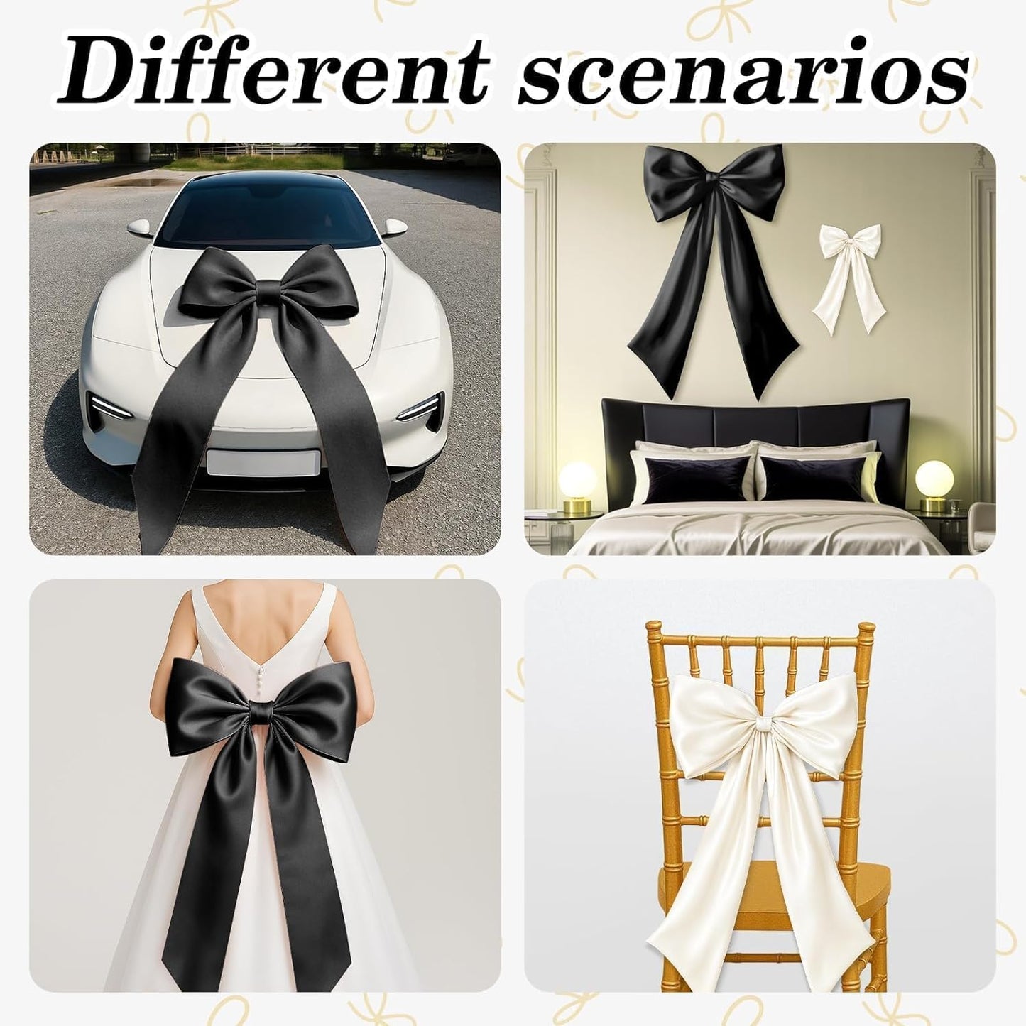 Skiennix Black & White Bow Decor - 2 Pack Large & Small Coquette Room Backdrop for Events