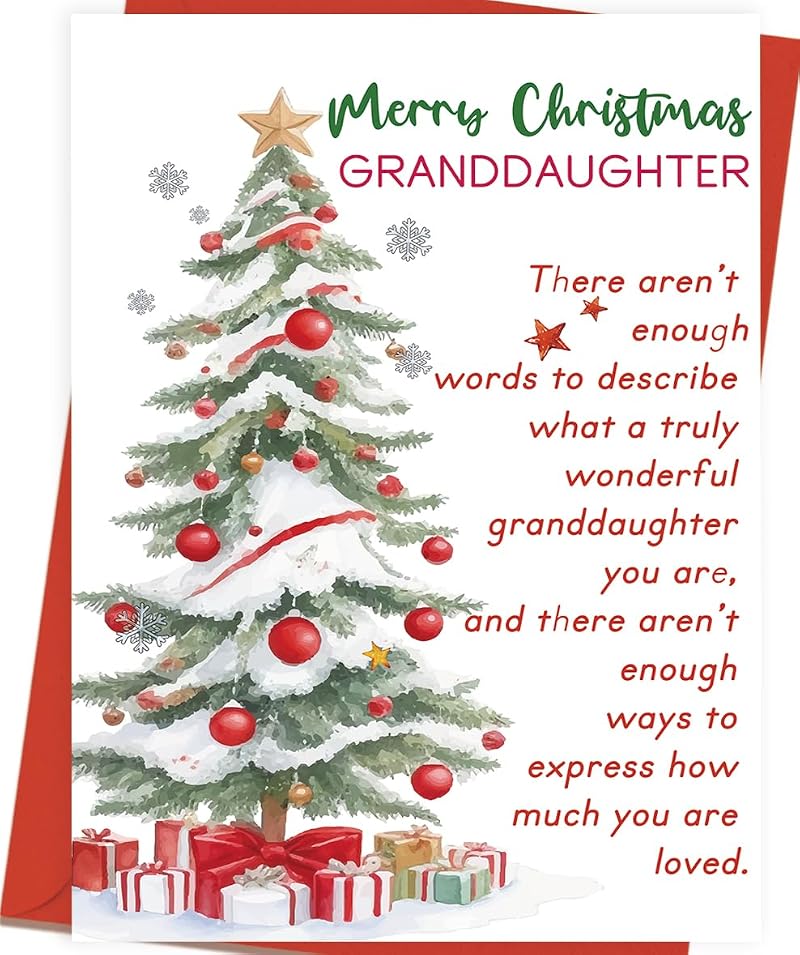 OJsensai Funny Christmas Card for Granddaughter - 8x5.3in, Recycled Linen Card with Envelope (Variation: OJ 972)