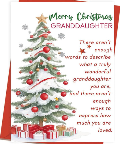 OJsensai Funny Christmas Card for Granddaughter - 8x5.3in, Recycled Linen Card with Envelope (Variation: OJ 972)