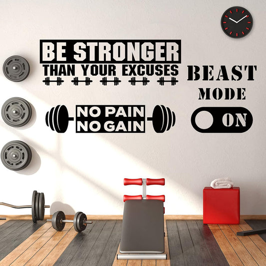 Zonon Gym Wall Decal Set - Inspirational Quotes Vinyl Art for Fitness | Be Stronger Than Your Excuses, 3 Pieces