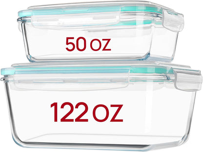 Vtopmart Large Glass Food Storage Containers - 122oz & 50oz with Airtight Lids | BPA-Free for Meal Prep & Roasting
