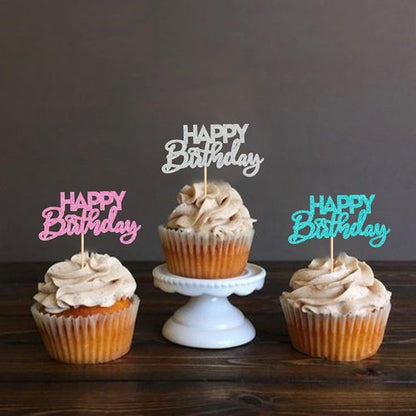 Ercadio Happy Birthday Cupcake Toppers - 24 Pack in 8 Colors for Kids' Parties & Celebrations