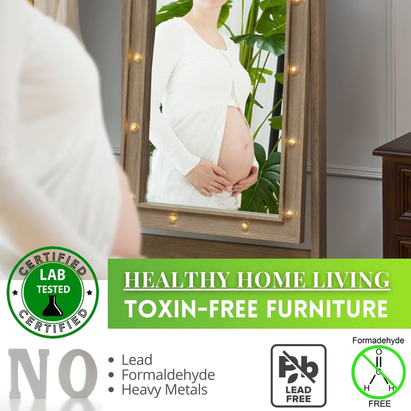 LUXFURNI Floor & Full Length Mirrors, Large Free Standing Body Mirror with Lights, Tall Cheval Mirror for Bedroom (Rustic Brown)