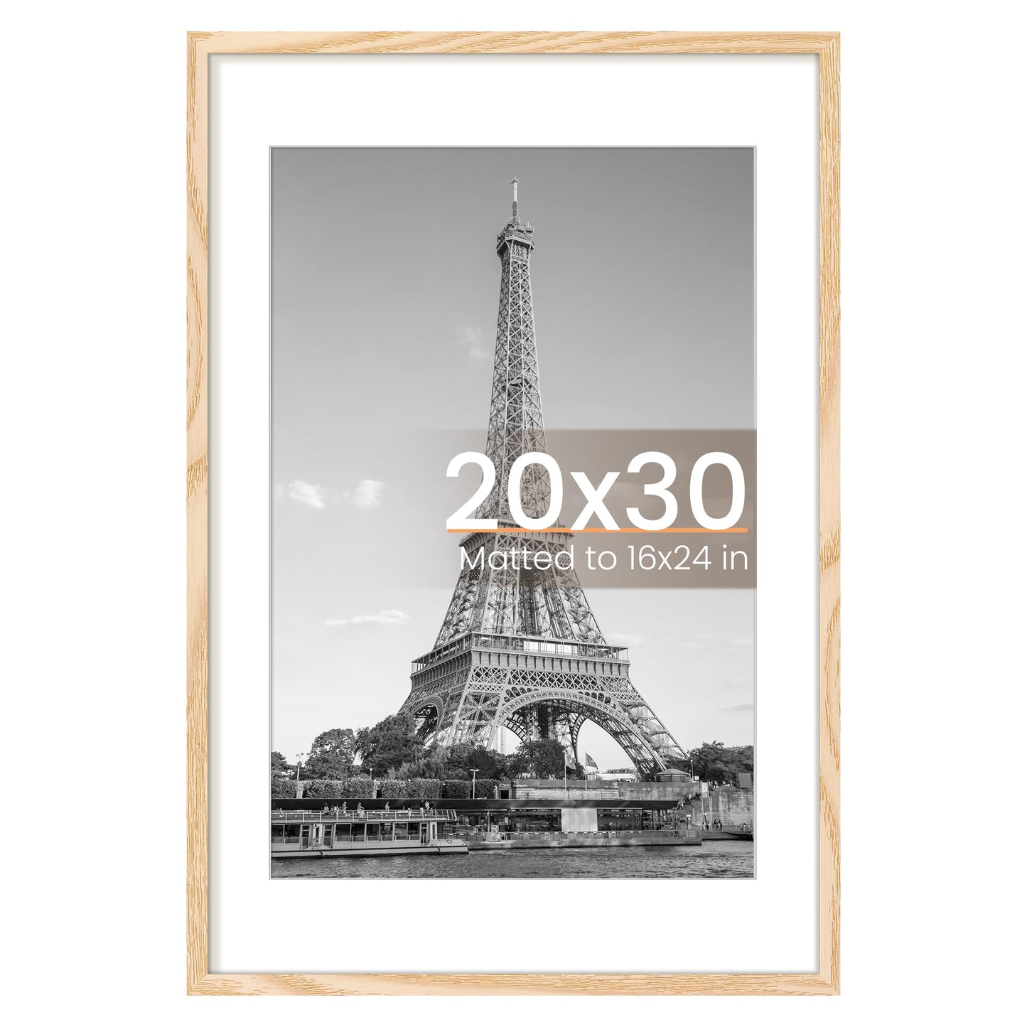 upsimples 20x30 Poster Frame, Display Pictures 16x24 with Mat or 20x30 Without Mat, Wall Hanging Picture Frame, Natural, 1 Pack