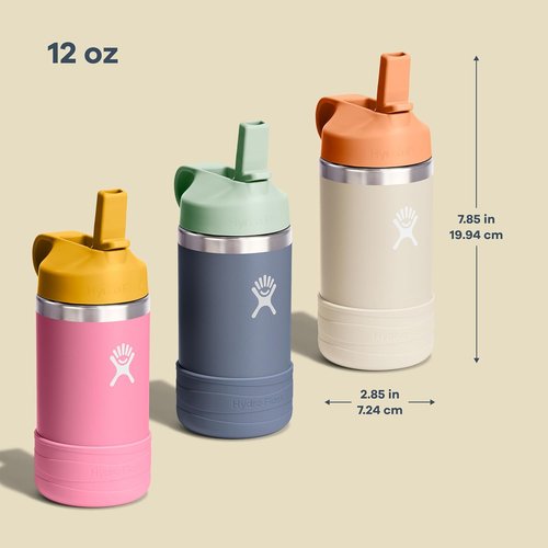 Hydro Flask Kids Water Bottle - Insulated Stainless Steel with Straw Cap - 12 Oz Dahlia