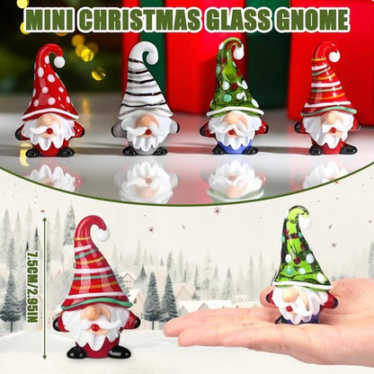 AceOrbit Mini Christmas Gnome Decorations - 4 Pcs Glass Santa Claus Ornaments for Festive Home Decor