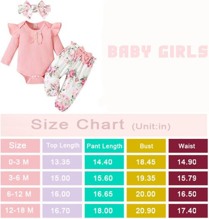 GDTOGRT Baby Girl Ruffle Romper Set - Floral Pants & Cute Headband | Newborn Infant Outfits