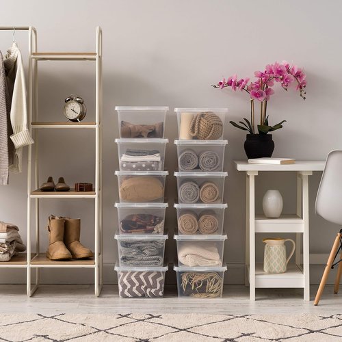 IRIS USA Storage Bins - 12-Pack Clear Stackable Containers for Shoes | 17 Quart BPA-Free Plastic