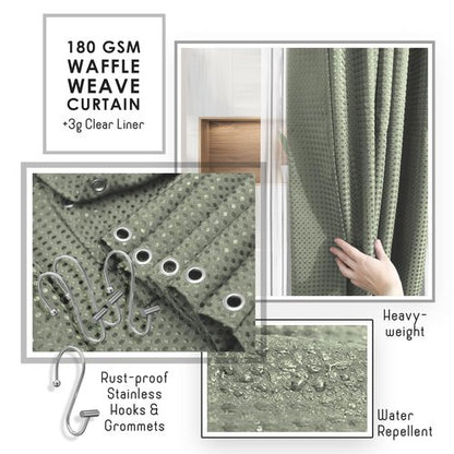 Clara Clark Bathroom Accessories Set - Bathroom Set, Bathroom Accessory Set, Shower Curtain Set, Toilet Brush, Trash Can & Soap Dispenser - Sage Green - 20PC