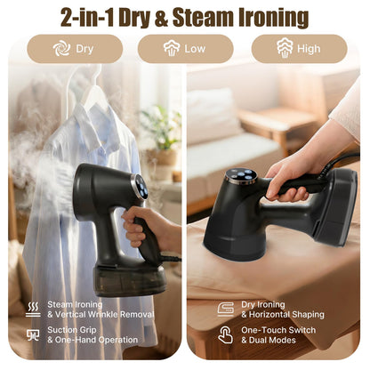 Vacuum Steamer for Clothes Handheld: 2500–3500Pa Adjustable Suction, No Leak & Stable Steam, Steaming & Ironing Portable Travel Garment Steamer, 400ml Tank, 4 Modes, 15s Heat-Up, 110-120V