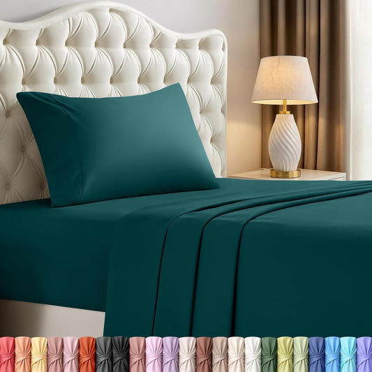 Utopia Bedding Twin Sheet Set - Soft & Breathable Microfiber, 3-Piece in Teal Green | Oeko Tex Certified