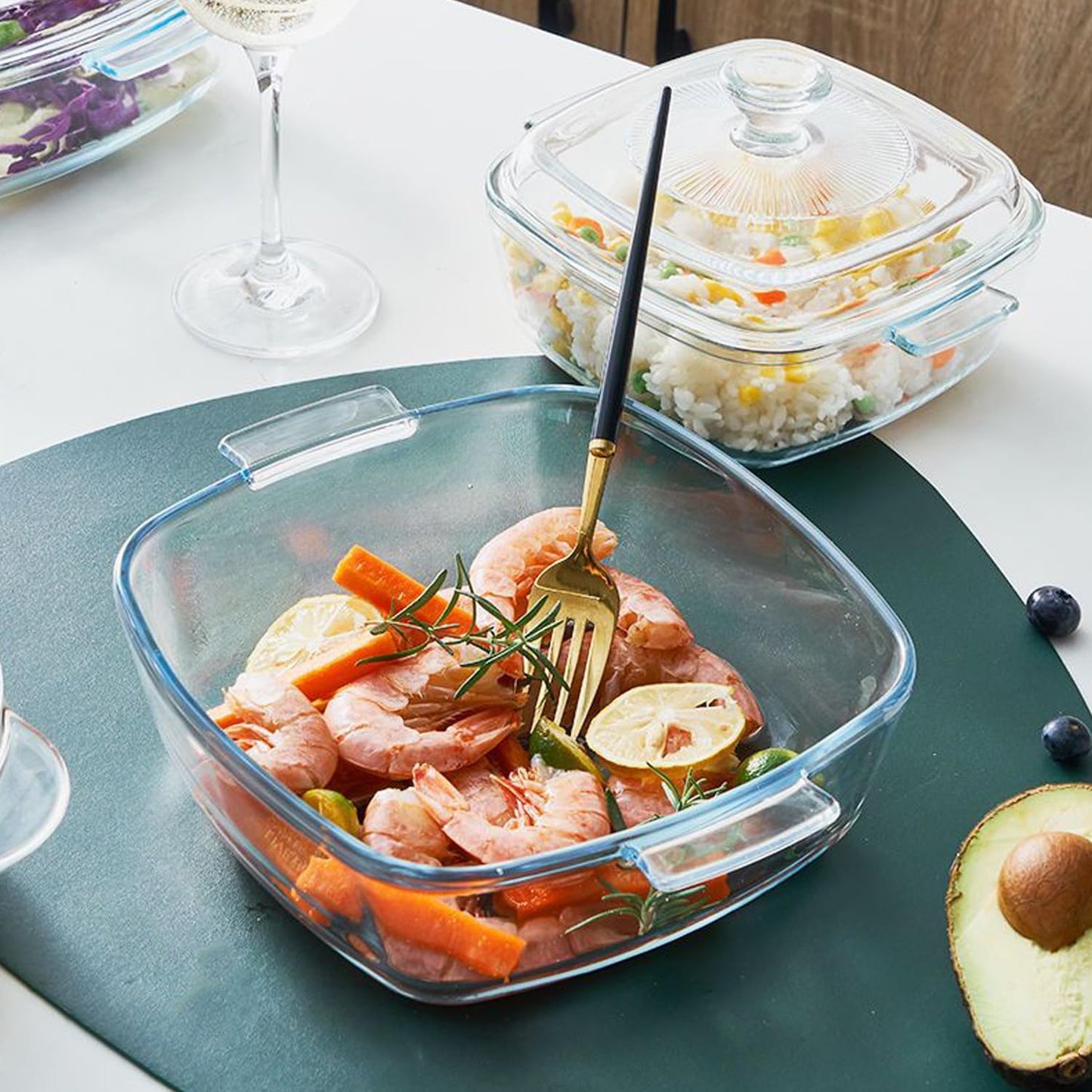 Skiennix Small Tempered Glass Casserole Dish - Oven Safe with Lid | 0.8L Clear Microwave Baking Dish