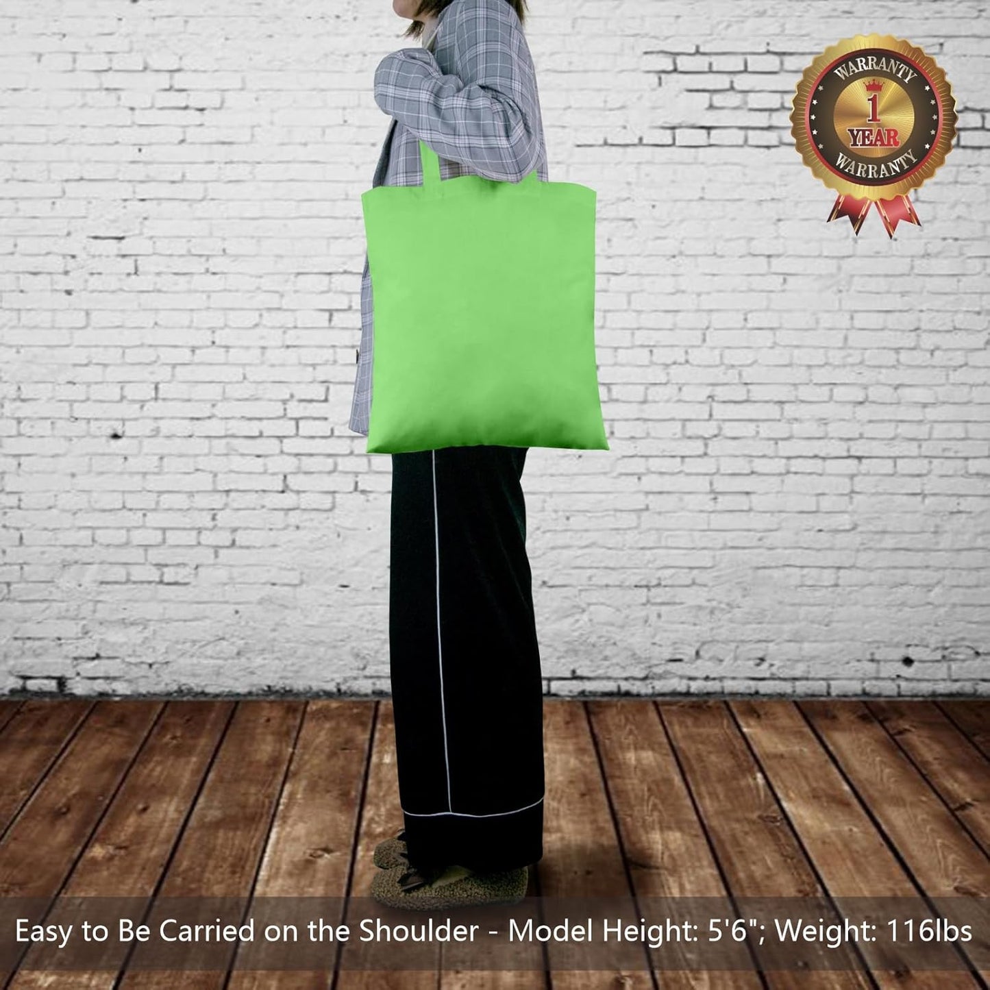 TOPDesign 12-Pack Baby Green Cotton Tote Bags - Lightweight Reusable Grocery Bags for DIY & Promotions