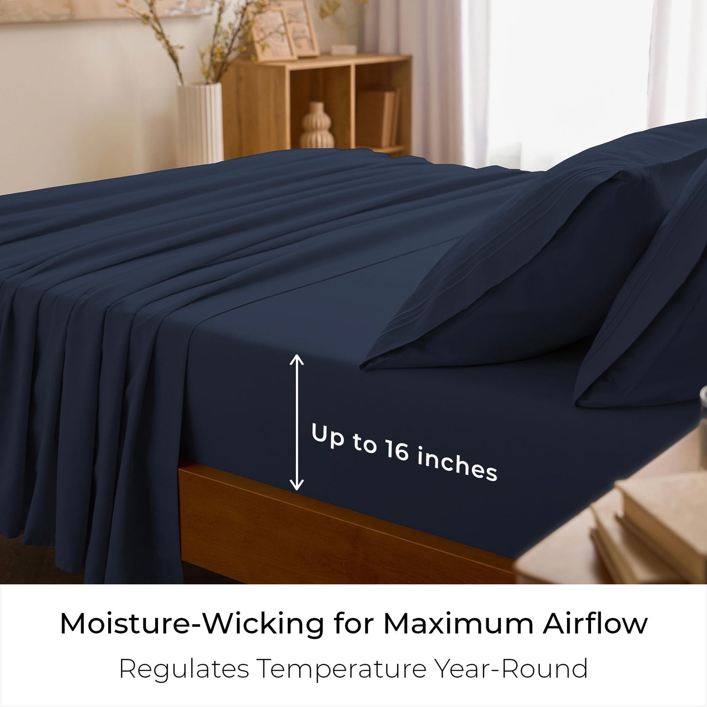 Mellanni Full Sheets Set - 4 PC Iconic Collection Bedding - Hotel Luxury, Extra Soft, Cooling Bed Sheets - Wrinkle, Fade, Stain Resistant (Full, Navy Blue)