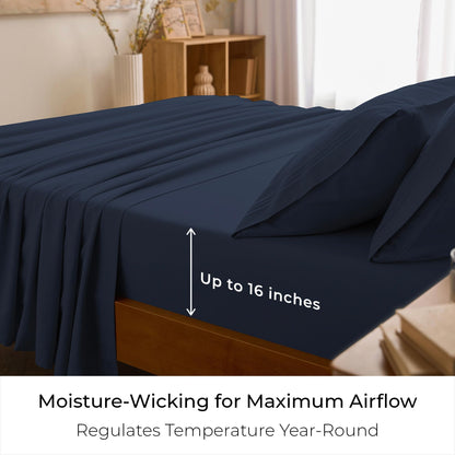 Mellanni Full Sheets Set - 4 PC Iconic Collection Bedding - Hotel Luxury, Extra Soft, Cooling Bed Sheets - Wrinkle, Fade, Stain Resistant (Full, Navy Blue)