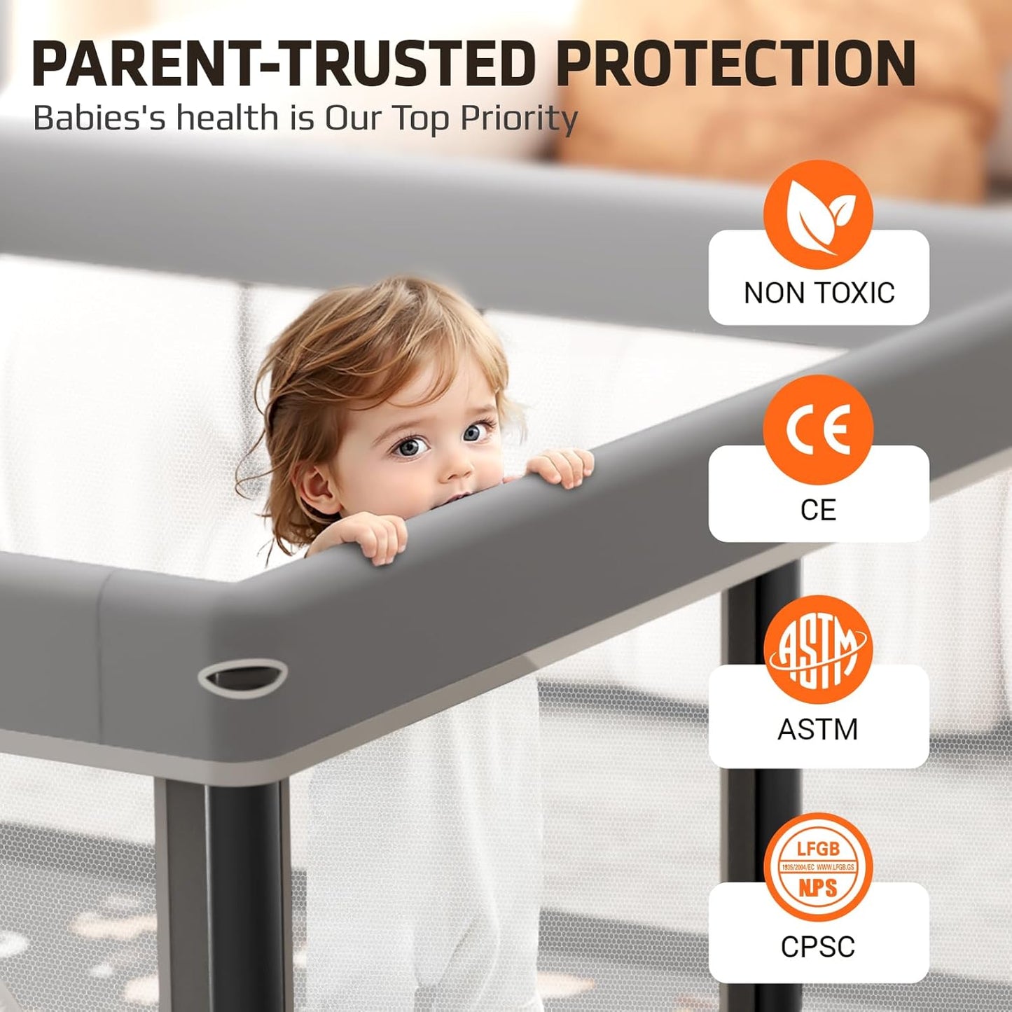 Skiennix Foldable Baby Playpen - 50" x 50" Collapsible Playard for Indoor & Outdoor Use | Portable with Mat & 30 Ocean Balls