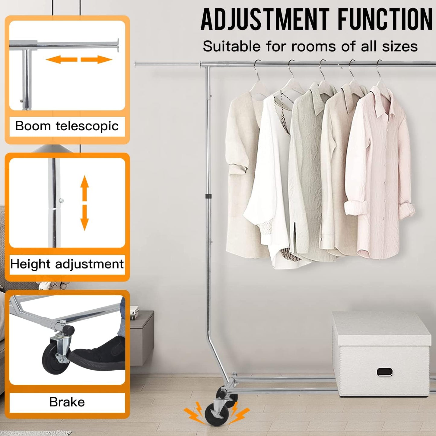 PayLessHere Heavy Duty Clothing Rack - Extensible Garment Rack with Wheels | Supports 135 lbs, Chrome Finish