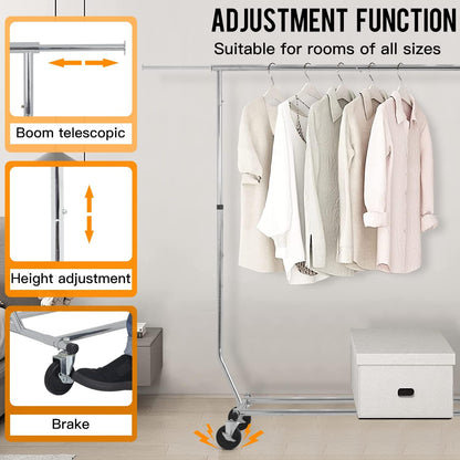 PayLessHere Heavy Duty Clothing Rack - Extensible Garment Rack with Wheels | Supports 135 lbs, Chrome Finish