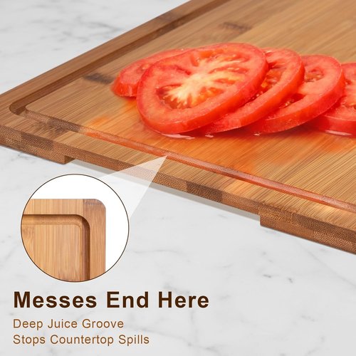 Bamboo Cutting Board Set by Skiennix - Space-Saving Design with Juice Groove & Grip Handle - Perfect for Meal Prep & Charcuterie