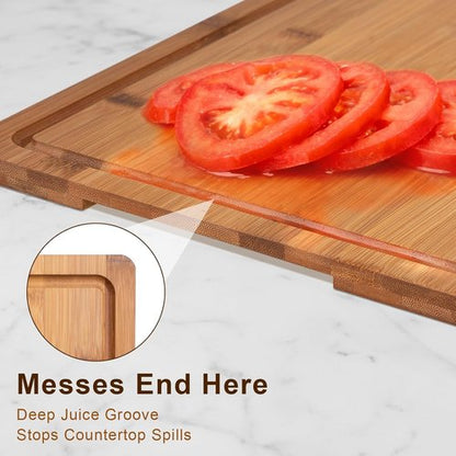 Bamboo Cutting Board Set by Skiennix - Space-Saving Design with Juice Groove & Grip Handle - Perfect for Meal Prep & Charcuterie