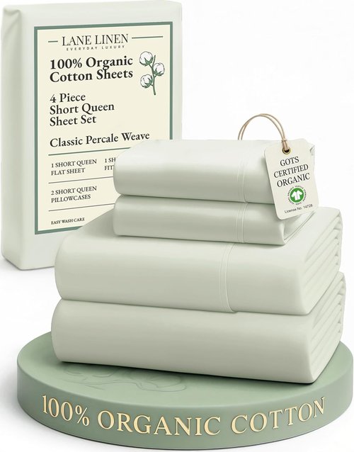 LANE LINEN Organic Cotton Queen Sheet Set - Soft & Breathable 4-Piece Bed Set in Mineral