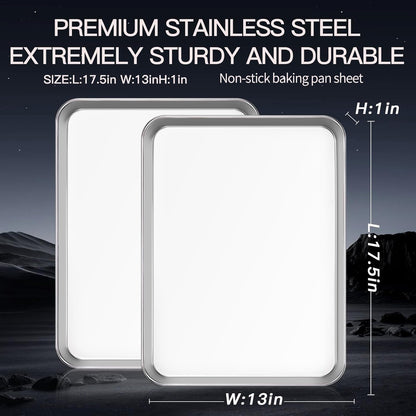 Skiennix Baking Sheet Set - 18-Inch Commercial Grade Stainless Steel Pans | Non-Toxic, Rust-Free, Easy Clean