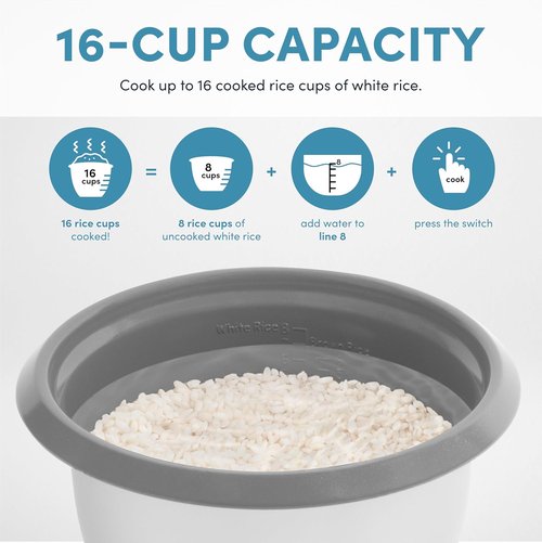 AROMA® Rice Cooker - 8-Cup Uncooked | One-Touch Control & Soup Warmer, 4 Qt, White, ARC-368NG
