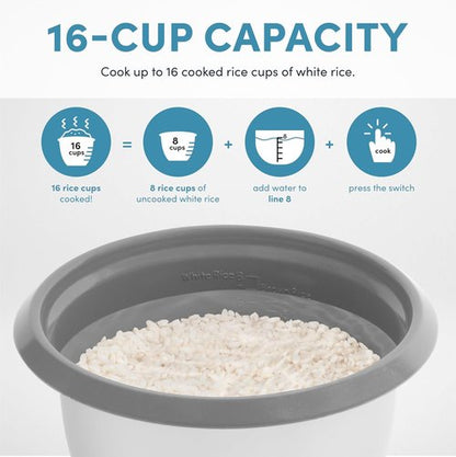 AROMA® Rice Cooker - 8-Cup Uncooked | One-Touch Control & Soup Warmer, 4 Qt, White, ARC-368NG