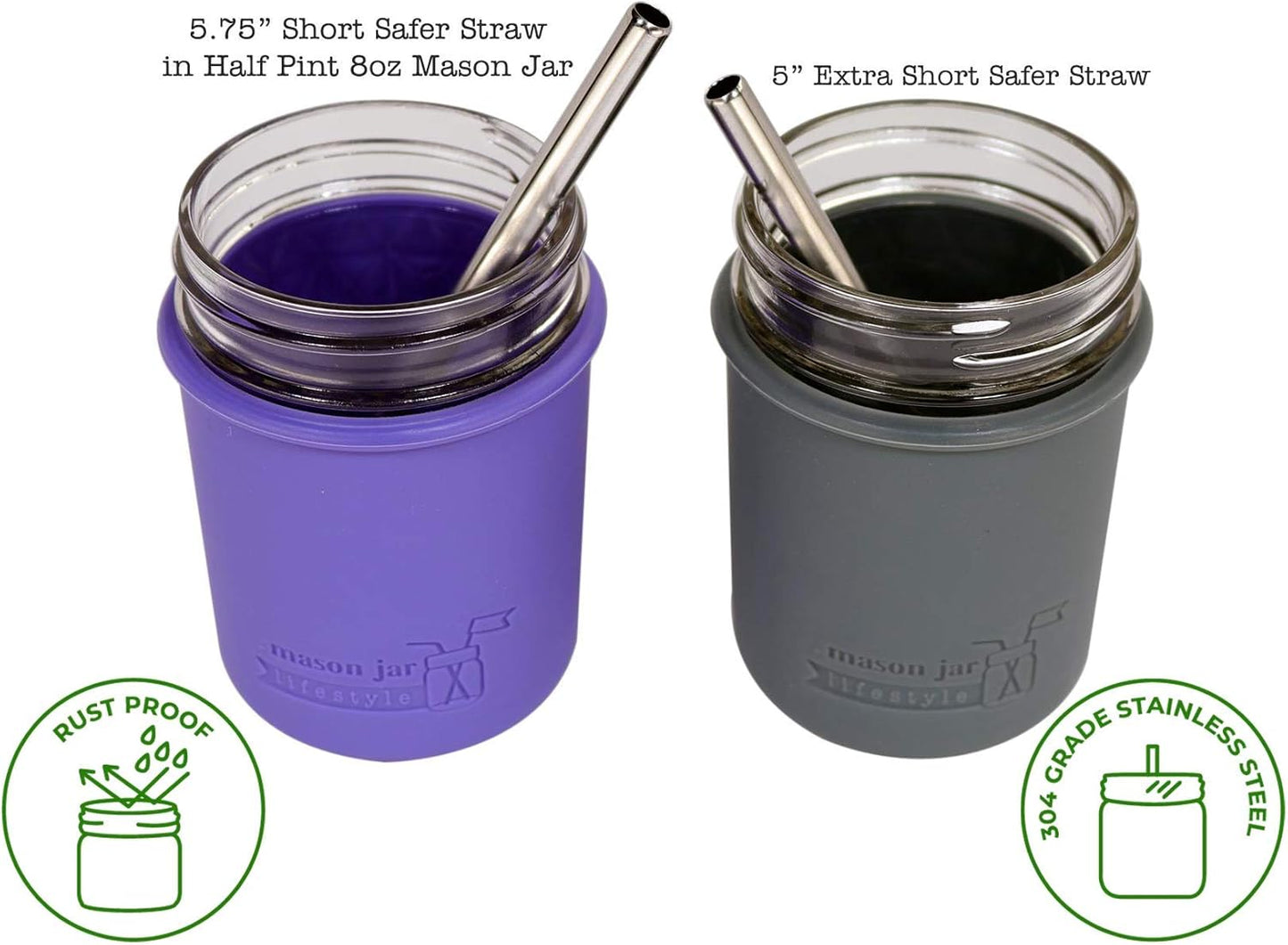 Skiennix Extra Short Stainless Steel Straws - Perfect for 12oz Thermos & Cocktails | 4 Pack with Cleaning Brush