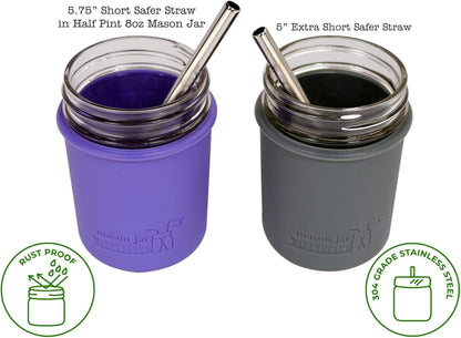 Skiennix Extra Short Stainless Steel Straws - Perfect for 12oz Thermos & Cocktails | 4 Pack with Cleaning Brush