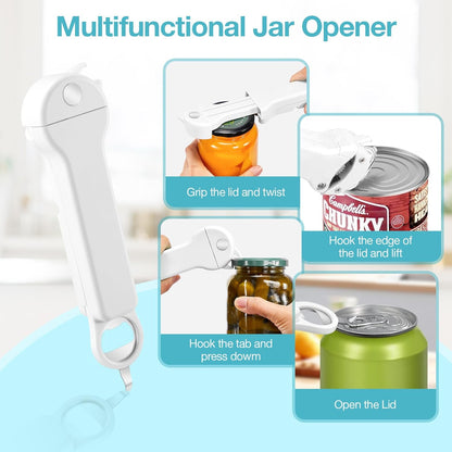 Skiennix 7-in-1 Jar Opener for Seniors - Magnetic Adjustable & Easy-Grip Kitchen Gadget (Off-White)