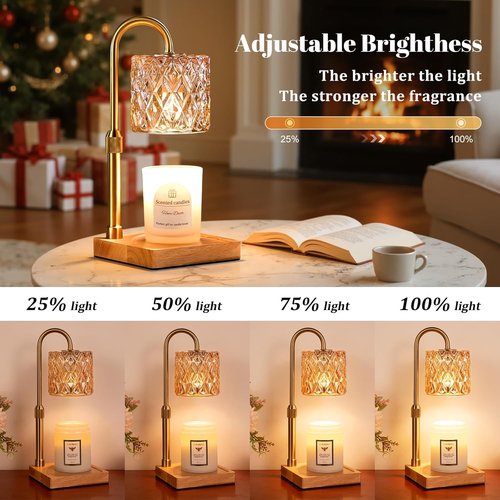 Hong-in Candle Warmer Lamp - Dimmable Adjustable Height | Elegant Amber Glass Home Decor & Gifts