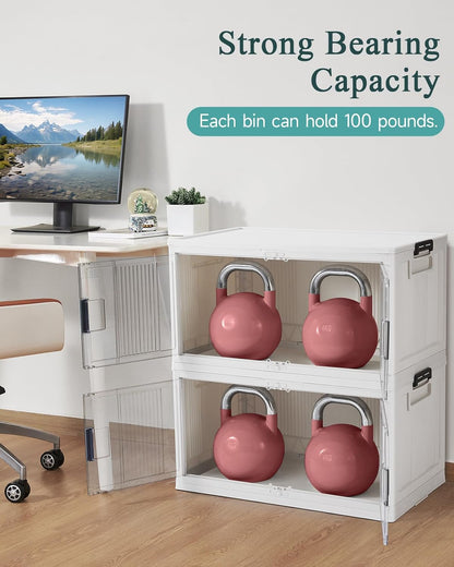 OlarHike Stackable Storage Bins with Lids - Collapsible 97QT Folding Boxes with Wheels | 5 Pack for Easy Organization