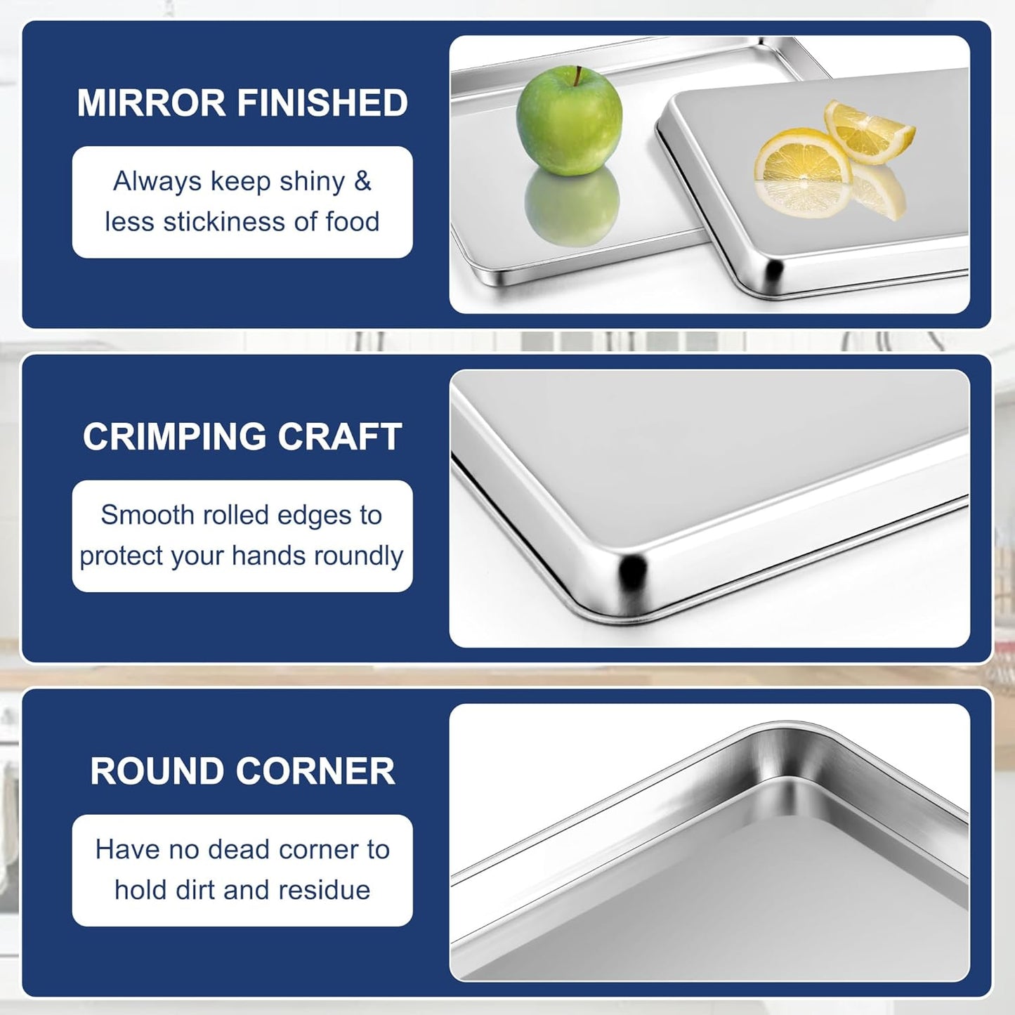 P&P CHEF Baking Cookie Sheet - 17.3 Inch Stainless Steel Oven Pan | Heavy Duty & Dishwasher Safe, Set of 2
