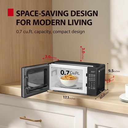 TOSHIBA 0.7 Cu Ft Small Microwave Oven - 11 Power Levels, ChefDefrost & Eco Mode, Black