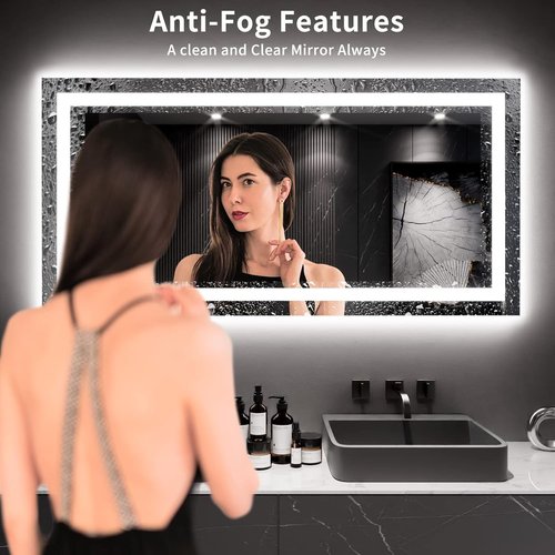LOAAO LED Bathroom Mirror - 60x30 Inch, Dimmable & Anti-Fog, Backlit & Front Lit, Tempered Glass