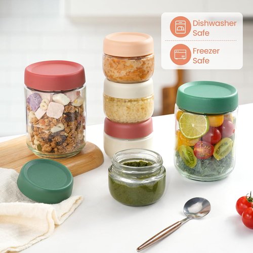 12Pack Glass Food Storage Containers - Airtight Overnight Oats Jars with Lids | 16oz, 8oz & 4oz Sizes