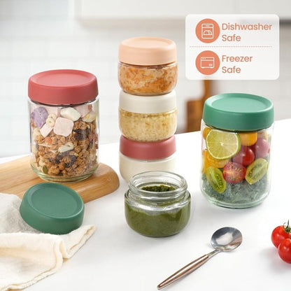 12Pack Glass Food Storage Containers - Airtight Overnight Oats Jars with Lids | 16oz, 8oz & 4oz Sizes