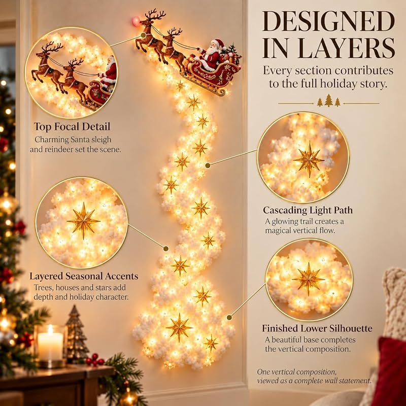 Christmas Magic Trail Wall Light - Santa Sleigh & Reindeer, Style-D