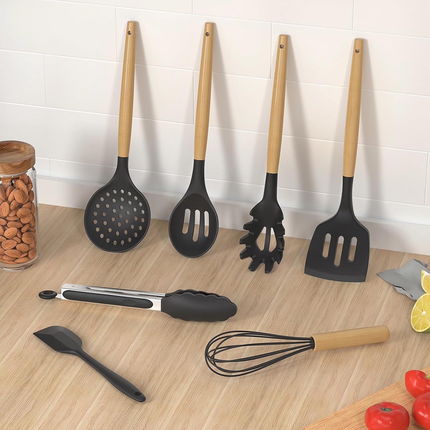 Oannao Silicone Cooking Utensils Set - 446°F Heat Resistant, BPA Free Kitchen Gadgets | Gray Color