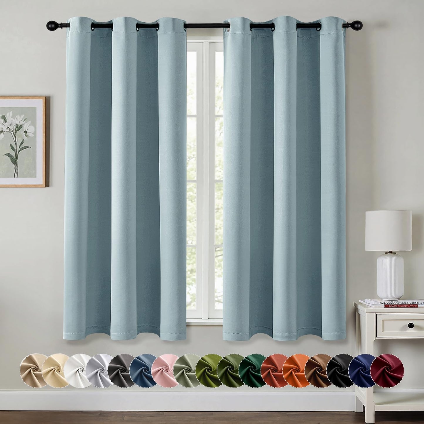 MIULEE Slate Blue Blackout Curtains - Thermal Insulated Room Darkening Drapes | 45-Inch Grommet Panels