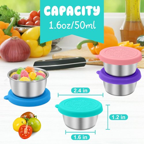 LIEMAND Salad Dressing Container - 6x1.6 oz Leakproof Stainless Steel for Lunch, Travel & Meal Prep